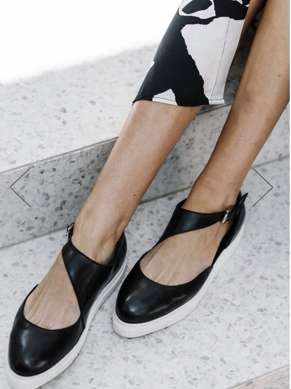 Elk Adley Platform Black Leather Mary Jane Sneakerina Flats Size 10US 41EU Comfy